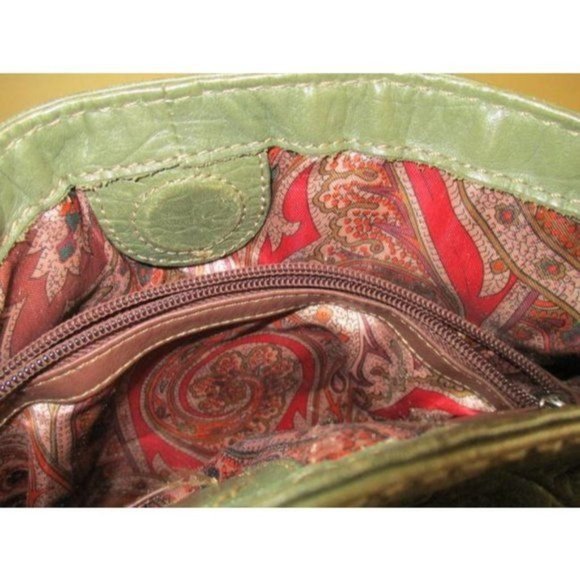 Tignanello Green Leather Croc Embossed Sectioned Tote Satchel - Picture 9 of 10